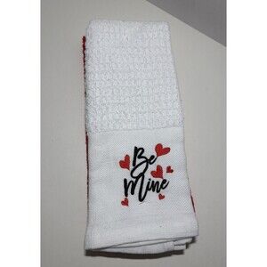 Valentines Day Quoted "Be Mine", Kitchen Hand Towel 2 Pack 100% Cotton Heart